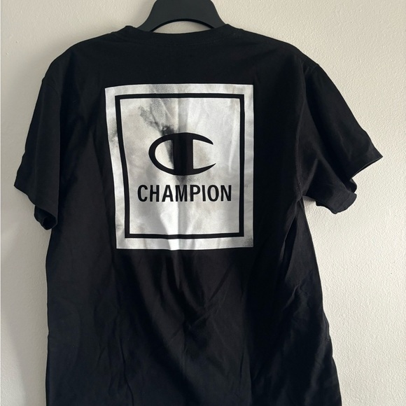 Champion Mens T-Shirt Graphic Logo Print Front & Back Black - Picture 3 of 7